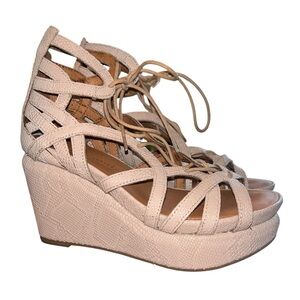 Gentle Souls Tan Lace-Up Wedge Sandals